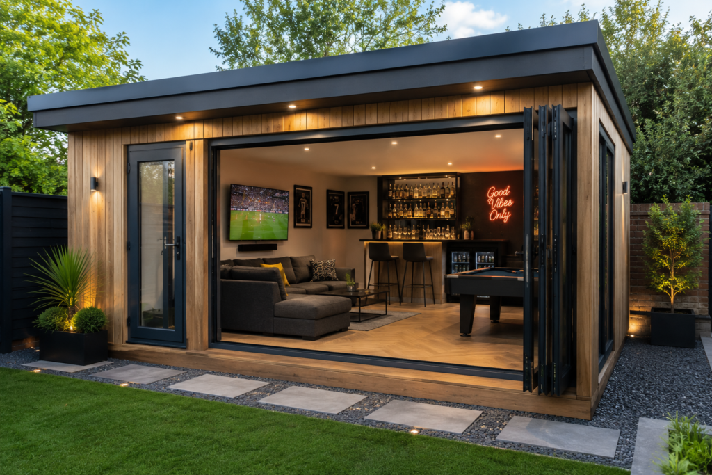 garden office with concrete base and electrics