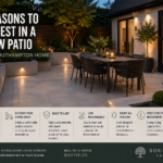 Elegant porcelain patio with outdoor dining area