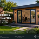 Modern insulated garden office in a landscaped Southampton garden