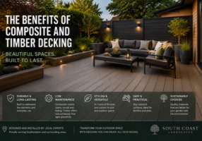 Contemporary composite decking area with outdoor furniture