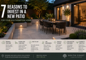 Elegant porcelain patio with outdoor dining area