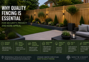 New timber fence surrounding a modern landscaped garden